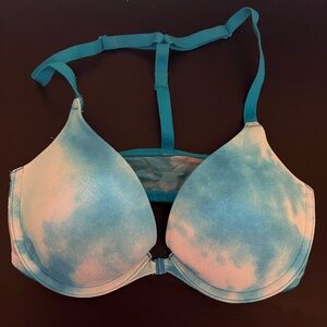 PINK: Racerback Wear Everywhere Push-up Blue Tie-Dye Women's Bra